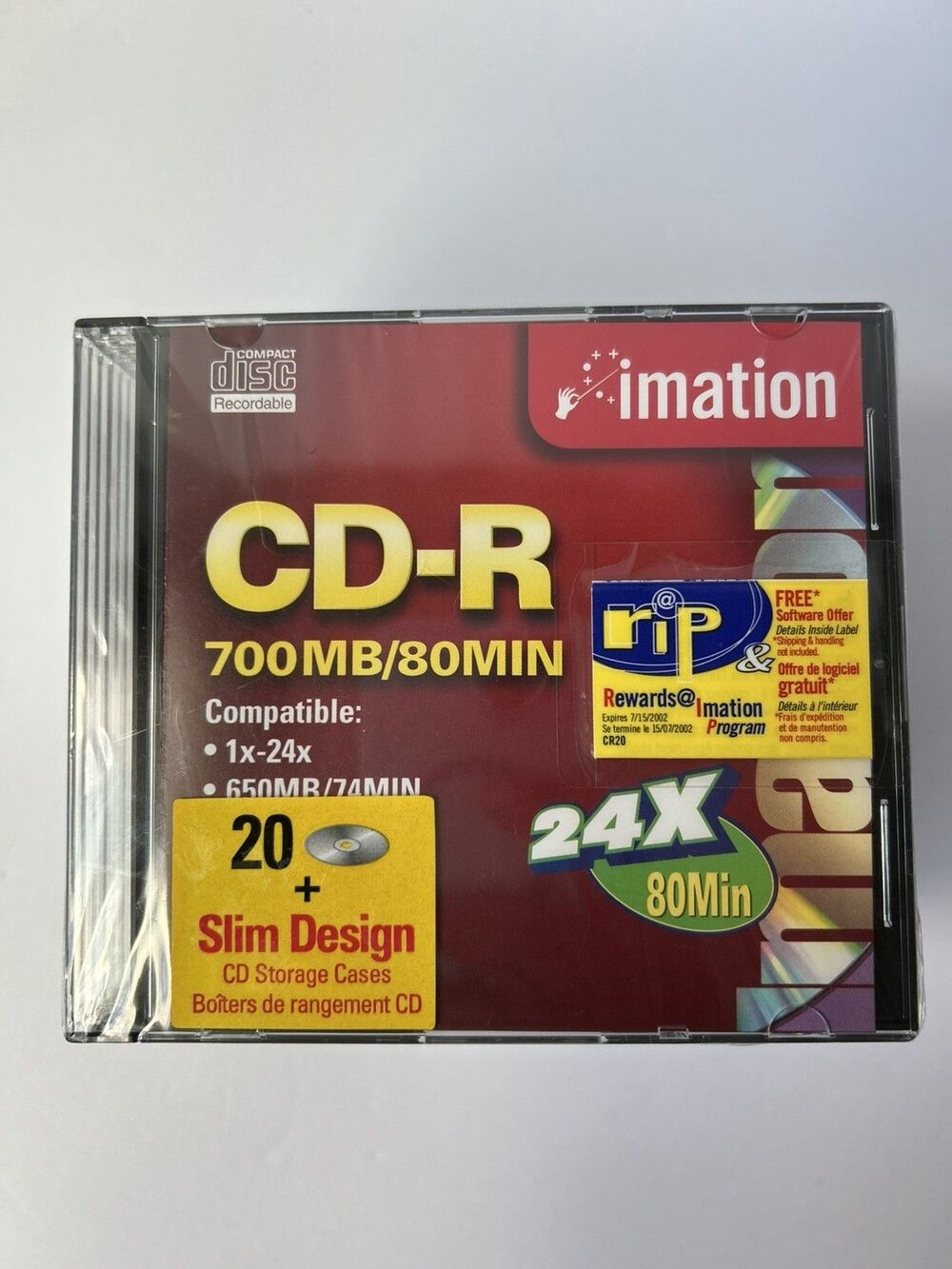 20-Pack IMATION CD-R 1x - 16 x compatible 700mb 80min 16x with Slim Jewel Cases